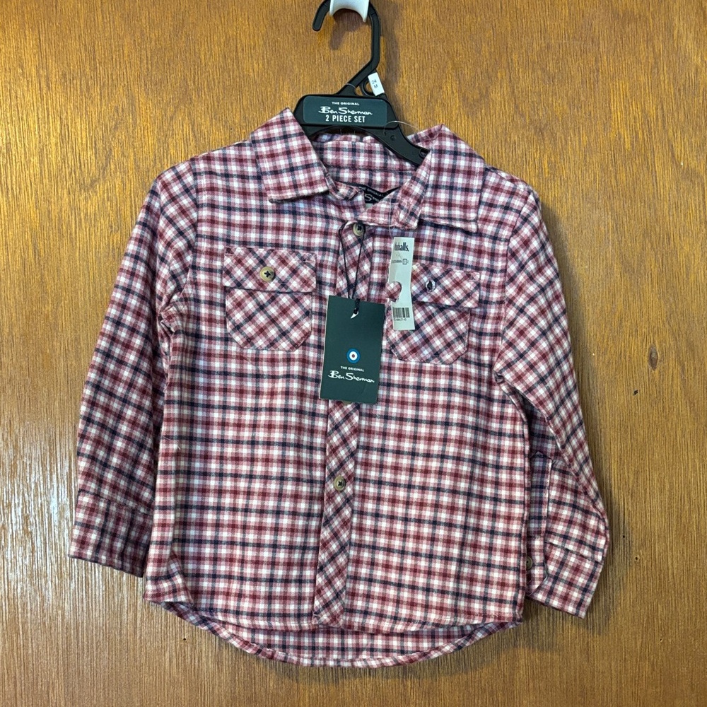 Ben Sherman Red and White Plaid Button-Down Shirt
